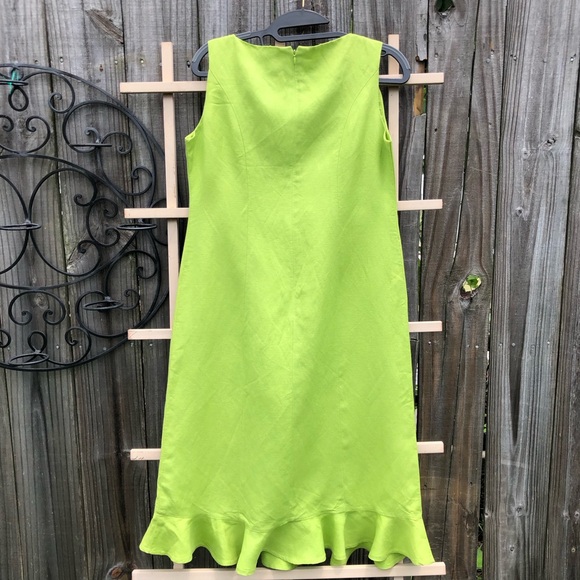 Green Linen Blend Dress Frill Hem 6 - Picture 6 of 10